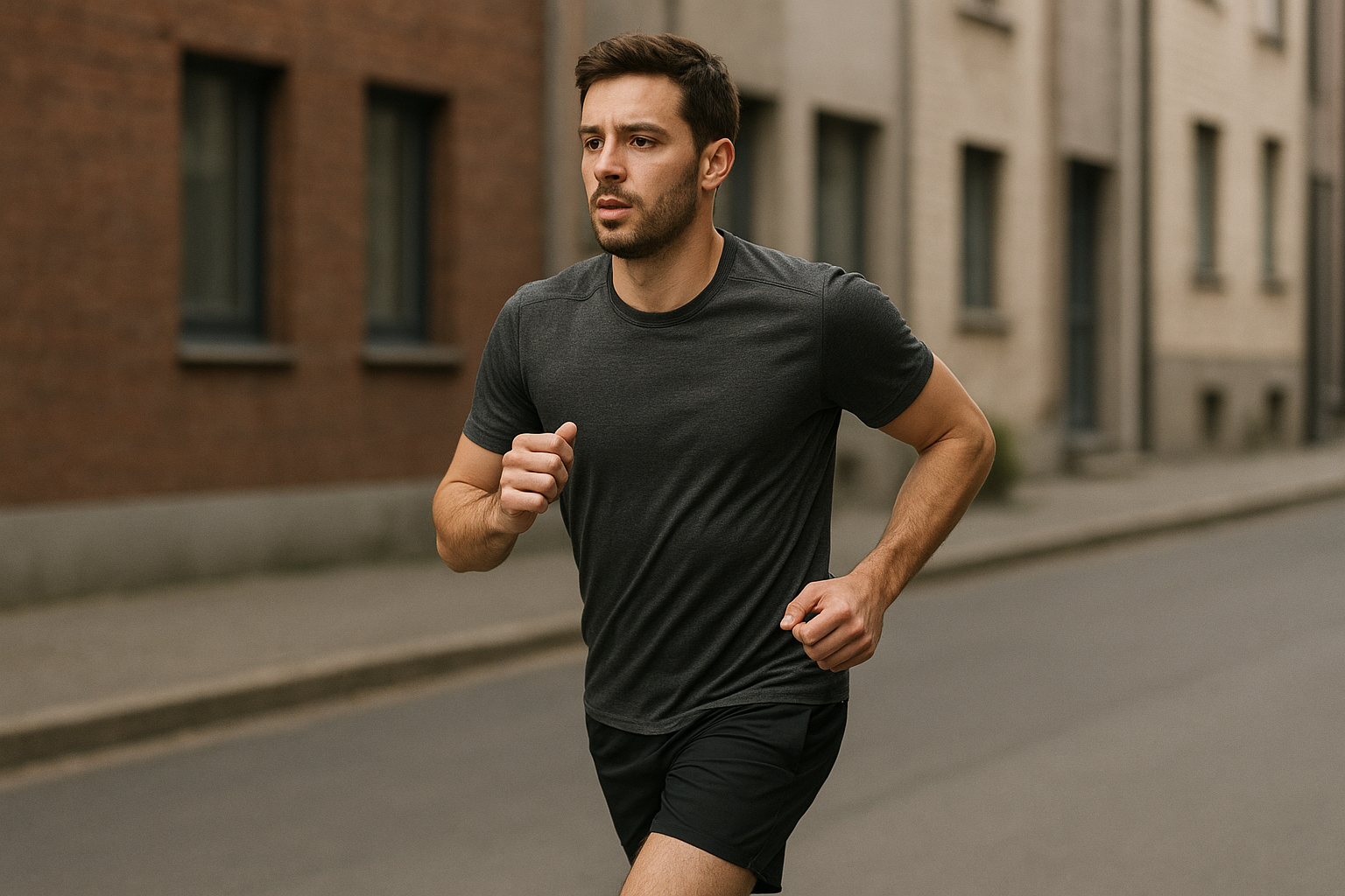 Um grupo de corredores de diferentes idades e gêneros correndo juntos ao ar livre em uma trilha de parque arborizada, com o sol da manhã iluminando a cena. A imagem transmite a sensação de bem-estar e superação.